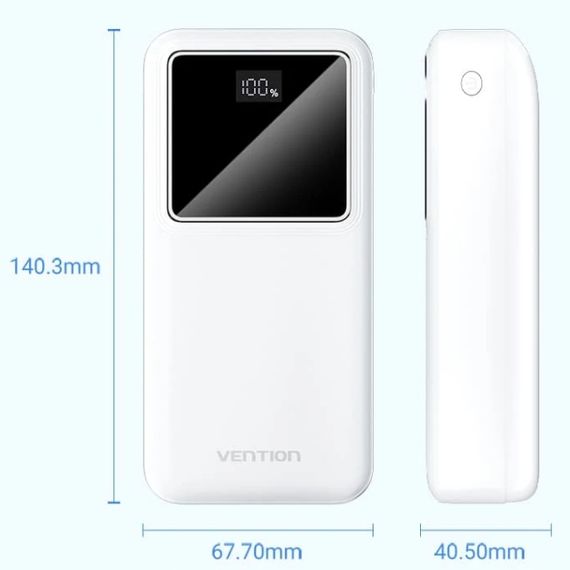 УМБ Vention 30000mAh 22.5W 3A, PD,QC3.0, Micro-USB,USB-C,2xUSB-A,LED Display White | Зображення 6