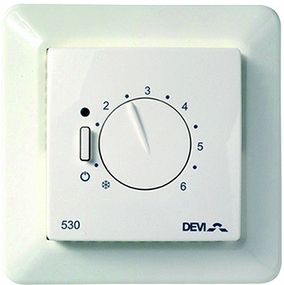 Терморегулятор DEVIreg 530, (+5+45С), механический, датчик на проводе 3м, 85 х 85мм, макс. 15A, белый (140F1030)