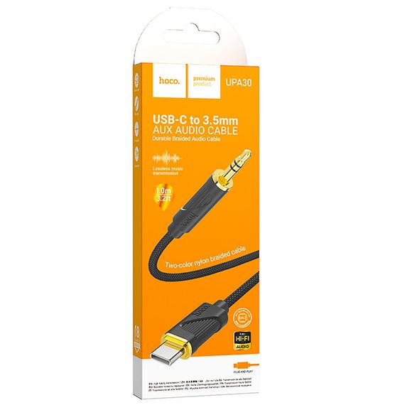 Аудіо кабель Aux Hoco UPA30 Friend (Type-C to AUX 3.5mm) (1m) Black | Зображення 1