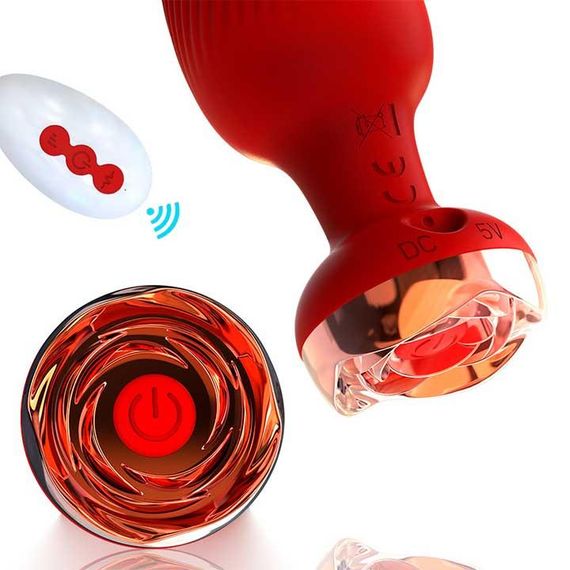 Силікональний анальний корок із вібрацією Rose з Д/К 3,5*9 см. Червоний — Анальні іграшки | Зображення 3