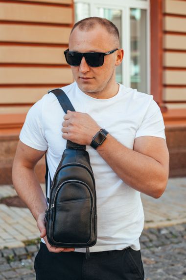 Сумка-слінг чоловіча через плече з натуральної шкіри TIDING BAG A25F-015-1A чорний | Зображення 7