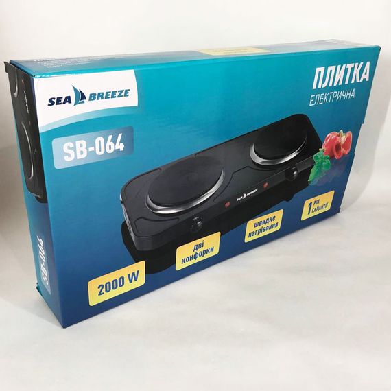 Плита електрична переносна двоконфорочна настільна Sea Breeze SB-064 чорна, IE-289 2 конфорки | Зображення 2