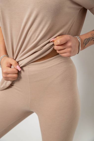 Костюм домашній жіночий з принтом, колір бежевий, 257R738 | Зображення 4