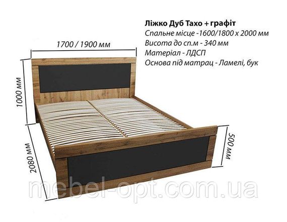 Ліжко двоспальне Тахо Viorina-Deko 1600x2000 мм, колір Дуб Тахо/Графіт, в скандинавському стилі | Зображення 2