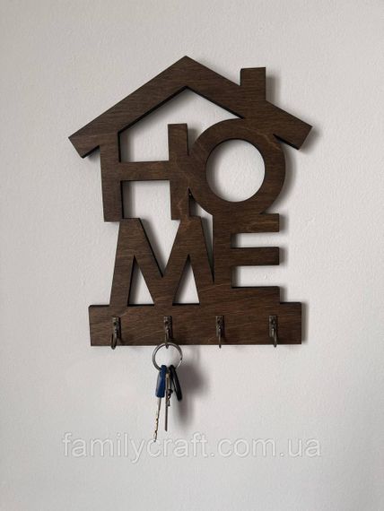 Ключниця настінна вертикальна Home (Будинок) венге на 4 гачки, вішалка тримач для ключів у передпокій з дерева | Зображення 1