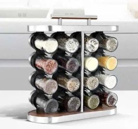 Карусель для специй набор для специй 16 емкостей Stainless steel and wood / органайзер для хранения специй