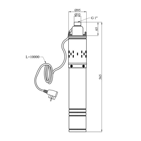 Насос глибинний шнековий Agua 4S QGD2,1-80-0,37 Hmax 80 м Qmax 35 л/хв P 370 Вт з вбудованим конденсатором | Зображення 1
