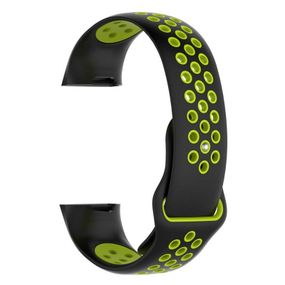 Силиконовый ремешок Primo с перфорацией для фитнес браслета Fitbit Charge 3 / 4 - Black&Green / размер L