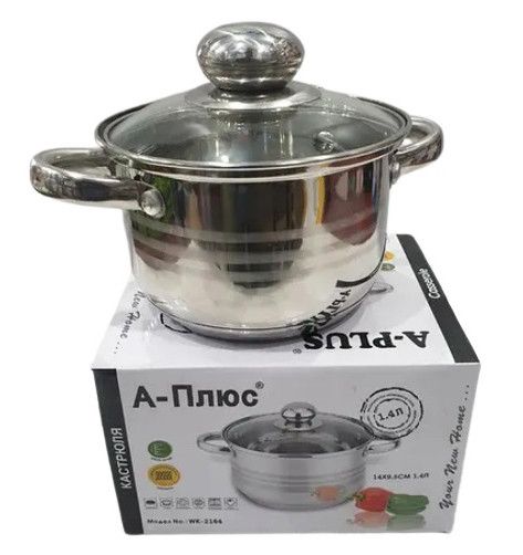 Кастрюля из нержавеющей стали A-Plus WK-2167 3.9 л со стеклянной крышкой с многослойным дном