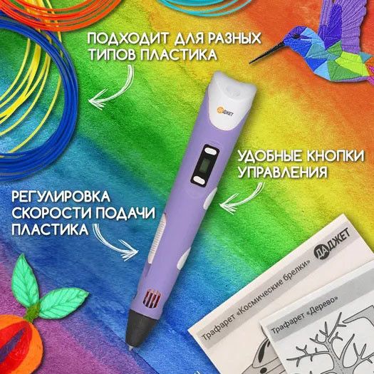 Крута 3д ручка 3D ручка Smart 3D Pen 2 фіолетова / Триде ручка / Якісна EY-204 3d ручка | Зображення 7