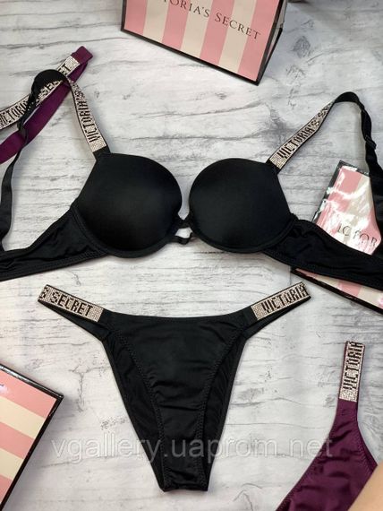 Женский комплект нижнего белья Victoria`s Secret со стразами больших размеров (85Д-90Д) Черный, 75B