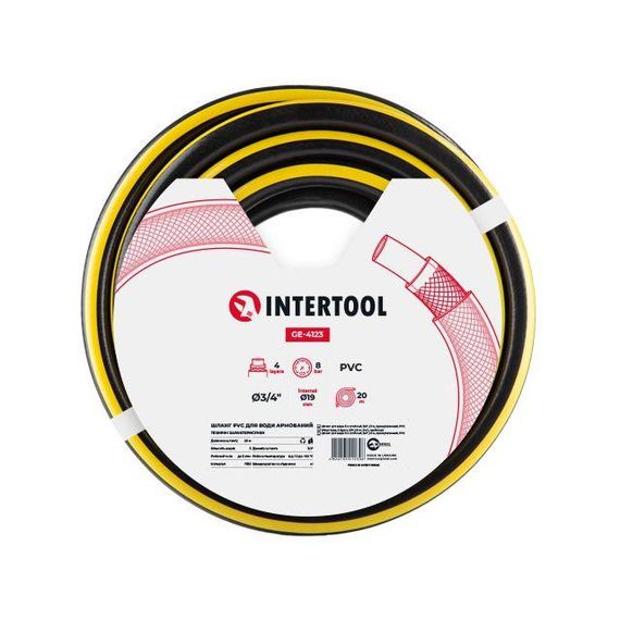 Шланг для води 4 шаровий, 3/4", 20 м, армований, PVC INTERTOOL GE-4123