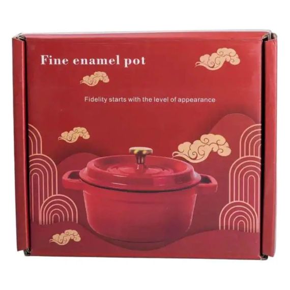 Каструля чавунна емальована 3 л з кришкою Ø24 см Червона | Зображення 5