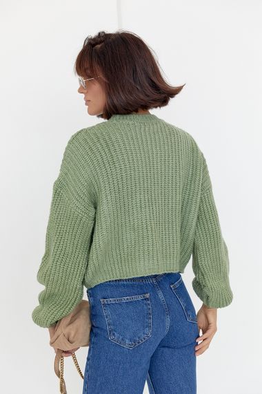 Короткий вязаный джемпер oversize мятный цвет S | Зображення 1