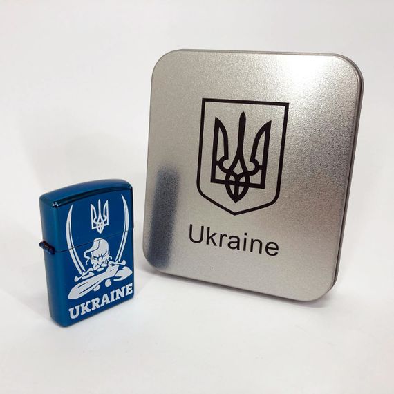 Дугова електроімпульсна запальничка USB Україна (металева коробка) HL-449. Колір: синій | Зображення 5