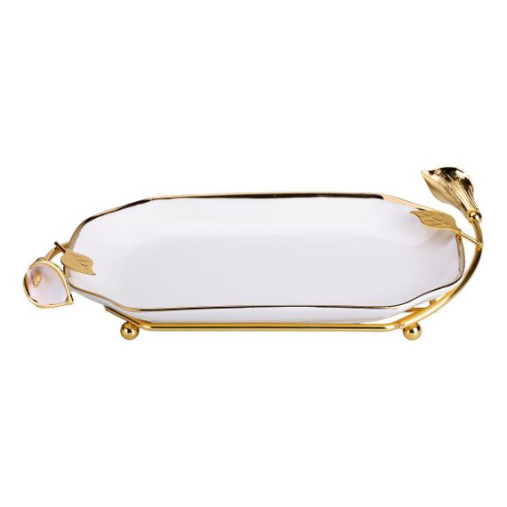 Порцелянова фруктовниця на підставці 26×15×3.5 см Біла із золотом HP-7-5 | Зображення 2