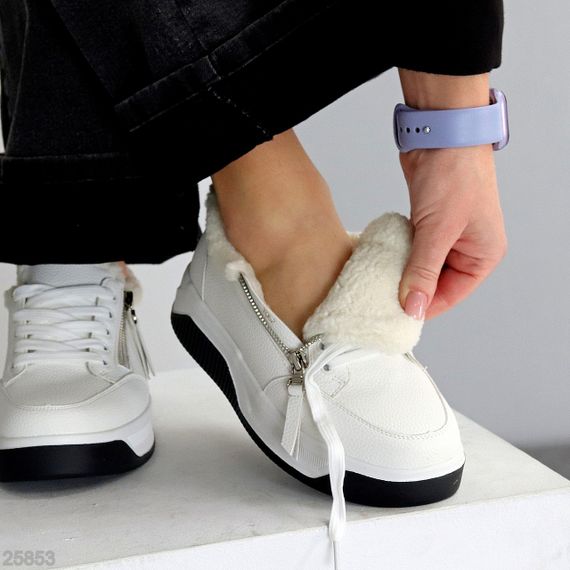 Утепленные белые кроссовки натуральная кожа флотар молния+шнуровка 40