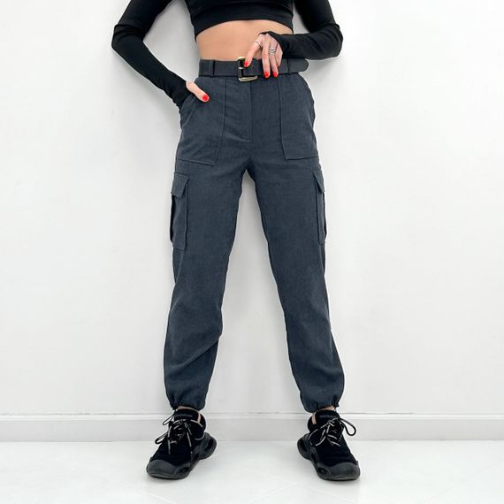 Женские вельветовые брюки карго с накладными карманами GF01710 цвет серый, размер 50/52