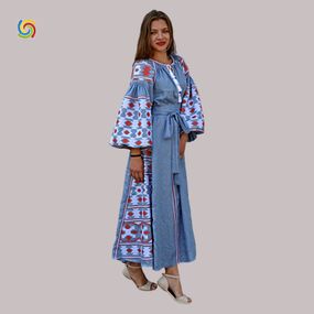 Платье Украинская вышиванка 33328499 цвет голубой размер L/XL