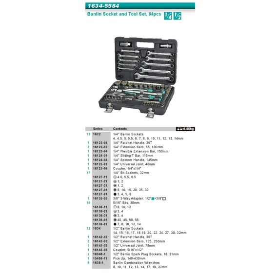 Набор инструментов в кейсе (84 предмета) Whirlpower 1634-5584 | Зображення 1