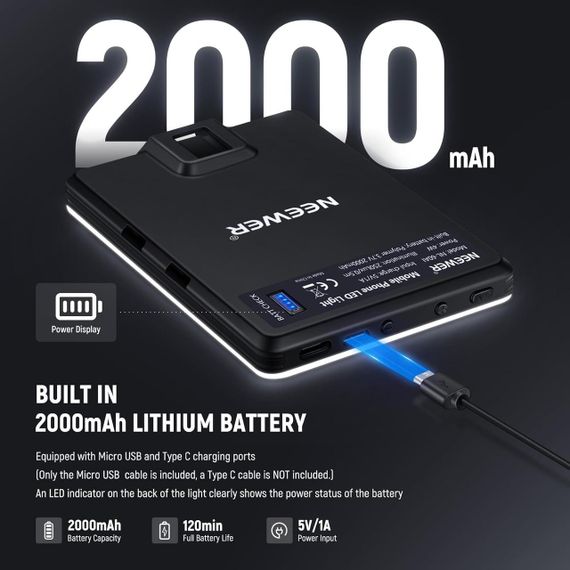 LED селфи-лампа с клипсой, аккумулятором 2000 мА·ч, светодиодный свет для телефона, ноутбука, видео фотографий | Зображення 5