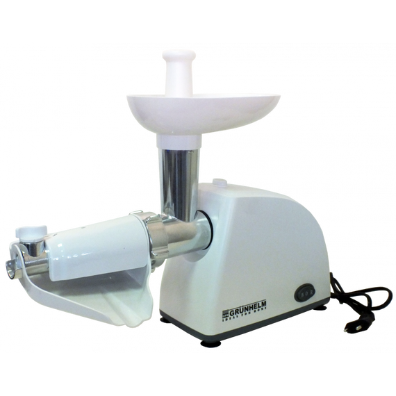 М'ясорубка електрична Grunhelm AMG140WJ, 1400 Вт. 2 решітки, з томато-соковижим., насадка для ковбас і кебе, реверс,