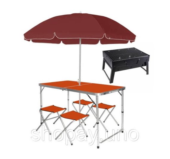 Раскладной стол - чемодан с 4 стульями Folding Table для пикника, рыбалки, дачи, 120х60 см | Зображення 1
