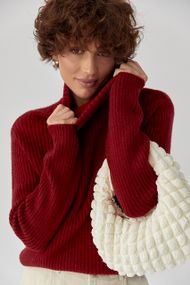 В'язаний гольф у рубчик - темно-червоний цвет, ONE SIZE (є розміри)