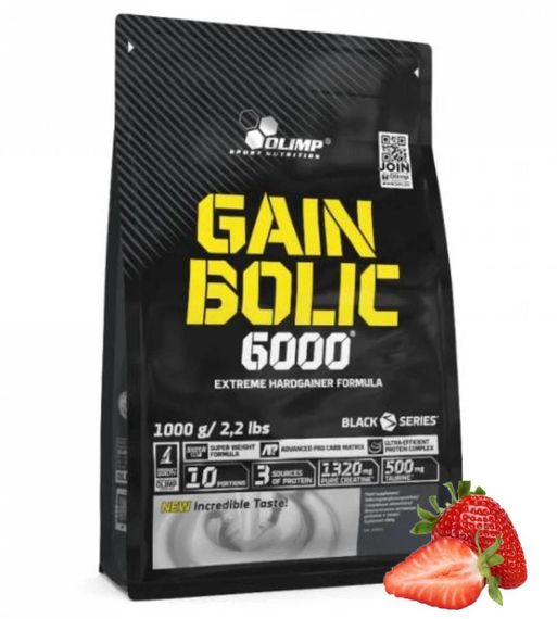 Гейнер для набору маси, Gain Bolic 6000 bag, Olimp, зі смаком полуниці, 1000 г