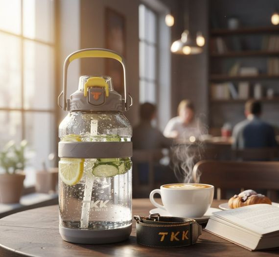 Спортивная бутылка TKK (2000 мл) - Полупрозрачный серый Tritan BPA-free, с мощной ручкой и кнопкой-фиксатором | Зображення 9