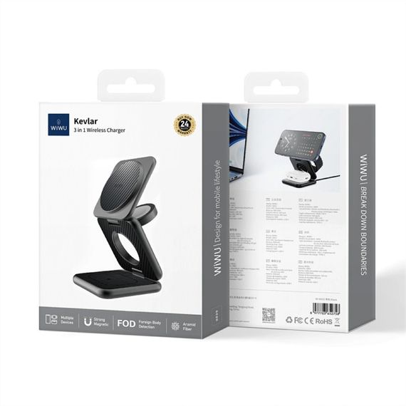 БЗП WIWU Wi-W035 Kevlar Mag Go 3 in 1 wireless charger Black | Зображення 4