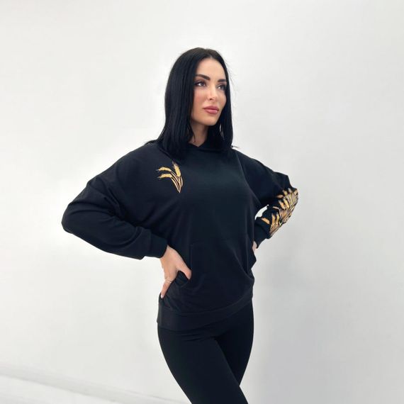 Женское весеннее худи с принтом колоски GF4195 цвет черный, размер 46/48 | Зображення 6