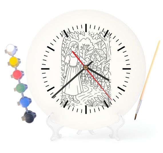 Детский набор для творчества часы-раскраска Белоснежка и семь гномов (по мотивам сказки братьев Гримм) 30 см (Г0016)