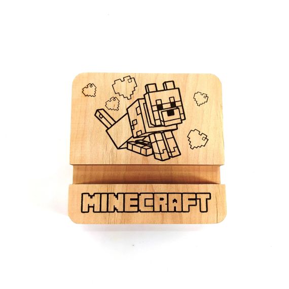 Підставка під смартфон планшет Minecraft песик 10х10х2 см Майстерня містера Томаса Дерево