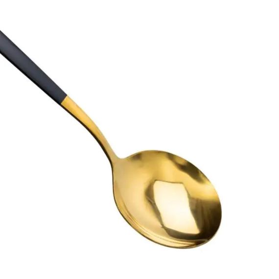 Набір столових ложок 6 штук ложки столові з нержавійки 21 см Чорний з золотом HP-20-3 | Зображення 2
