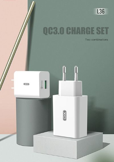 СЗУ-адаптер XO 1USB/3.0A  Quick Charge 3.0 (L36) белый | Зображення 1