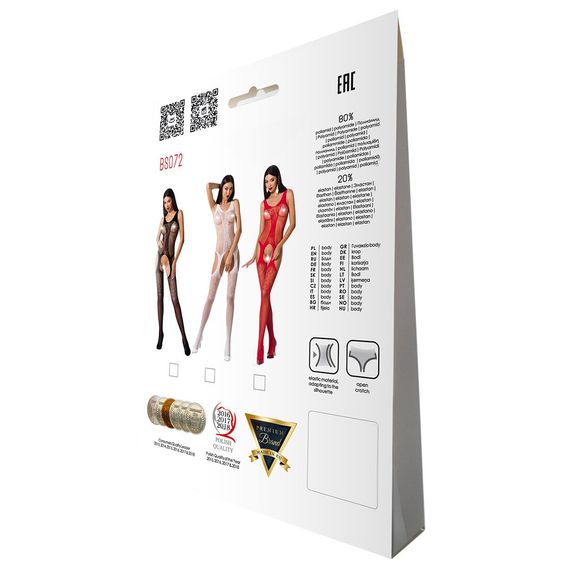 Бодістокінг з імітацією панчох і ажурною вставкою Passion BS072 red, One size | Зображення 5