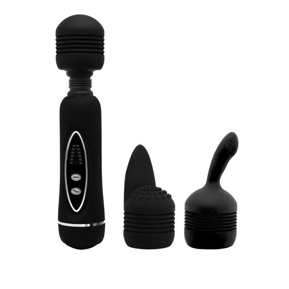 Вібратор зі змінними насадками - Power Wand Massage Kit Black Sex Aura | Зображення 5