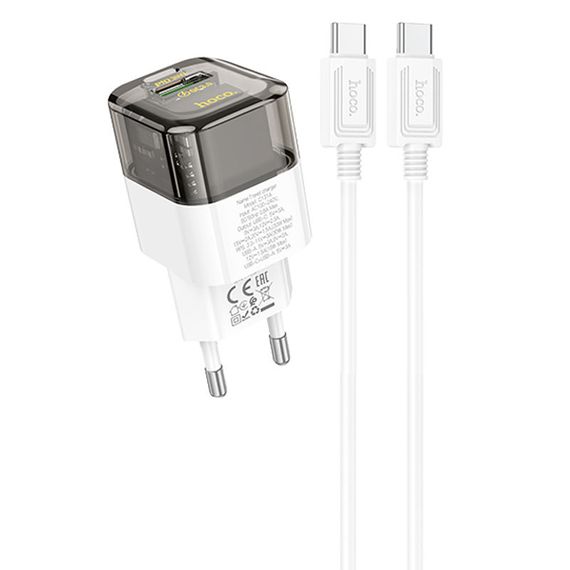 МЗП Hoco C131A Platium PD30W+QC3.0 (1USB-C) + кабель Type-C to Type-C Transparent black