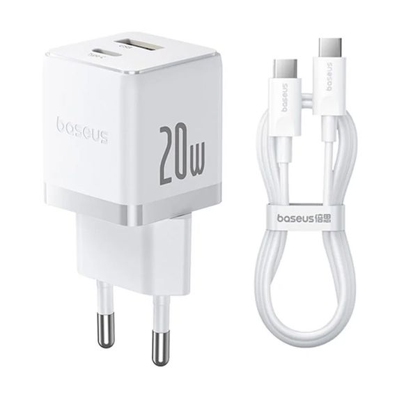 МЗП Baseus Palm Fast Charger PD20W+QC3.0 (1USB-A/1C) + кабель Type-C to Type-C (P10111608) Moon White
