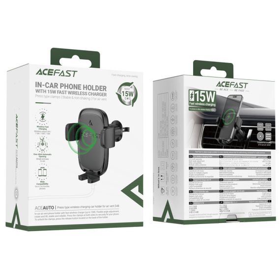 Автотримач з БЗП Acefast D48 Air Vent 15W Black | Зображення 4