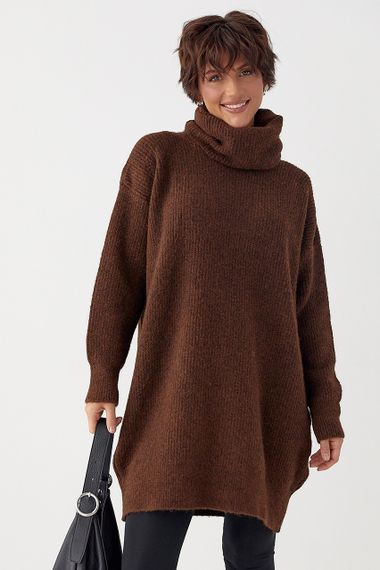 Жіноча в'язана туніка з високою горловиною - коричневий цвет, ONE SIZE (є розміри) | Зображення 4