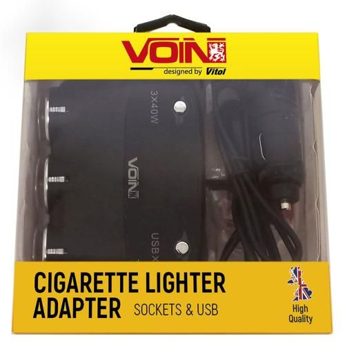 Розгалужувач (подовжувач) прикурювача VOIN 3 виходи + 2USB 2400 mA 12/24V SC-3003 дріт+вольтметр | Зображення 1