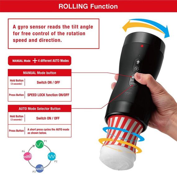 Автоматичний мастурбатор Tenga VACUUM GYRO ROLLER, ротація та вакуум, сумісний з Tenga Cup | Зображення 3