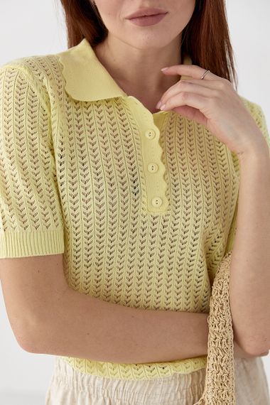 Ажурне поло з хвилеподібним коміром - лимонний цвет, ONE SIZE (є розміри) | Зображення 3