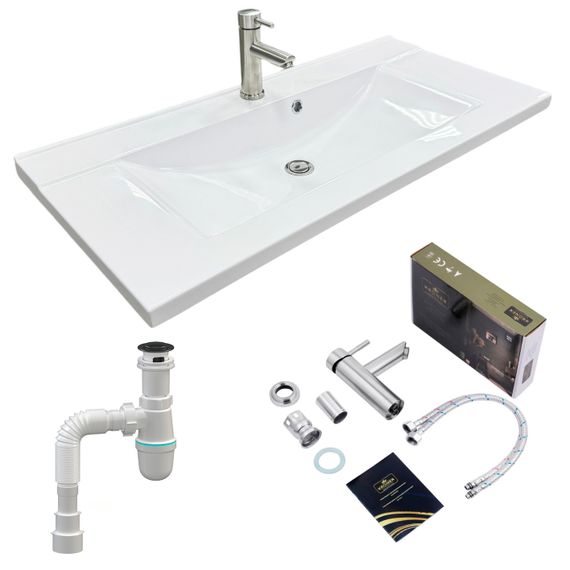 Раковина накладна Adamant QUANTO 100, прямокутна, з сифоном Click-Clack + змішувач (4824296207901)