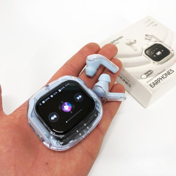 Бездротові вакуумні навушники TWS з дисплеєм LED, вологозахист IPx4 Bluetooth 5.4 з кейсом. Колір: блакитний | Зображення 1