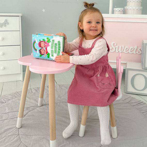 Стіл хмарка і стільчик рожевий  корона з білим сидінням. Столик для занять, ігор, їжі | Зображення 1