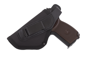 Кобура для ЛЕВШИ для ПМ-Макарова поясная + скрытого ношения на скобе (oxford 600d/кожа, чёрная) MAS