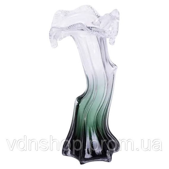 Декоративная стеклянная ваза для цветов 29 см фигурная Зеленая HP-9-1 | Зображення 4